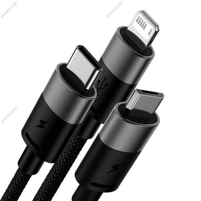 Кабель USB Baseus StarSpeed 3in1 Fast Charging Data Cable USB to M+L+C 3.5A 0.6m Black P10319900111-00
