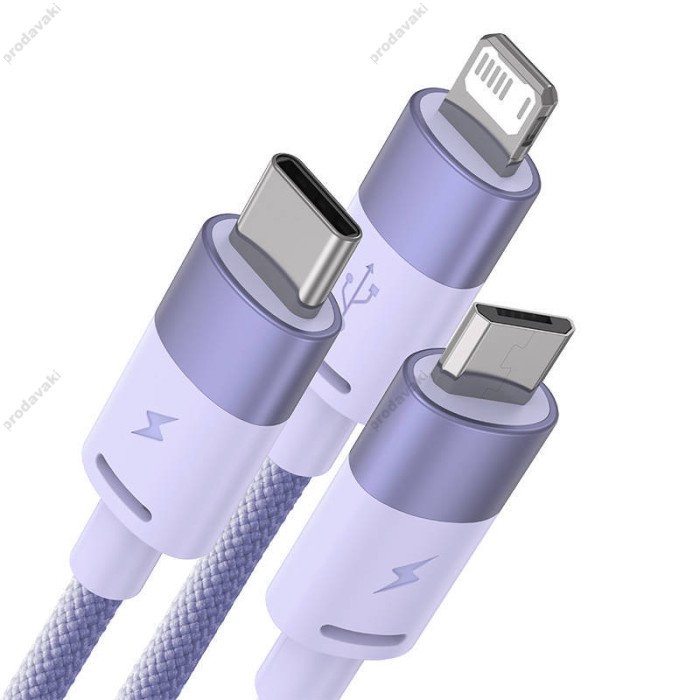 Кабель USB Baseus StarSpeed 3in1 Fast Charging Data Cable USB to M+L+C 3.5A 1.2m Purple CAXS000005