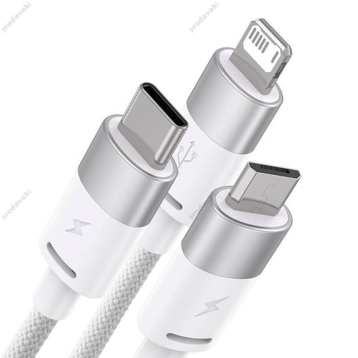 Кабель USB Baseus StarSpeed 3in1 Fast Charging Data Cable USB to M+L+C 3.5A 1.2m White CAXS000002