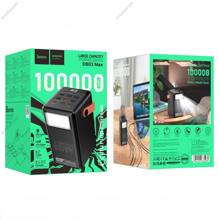 Повербанк портативний акумулятор Power bank Hoco DB03 Max Centurion 65W PB Lamp 100 000mAh Black