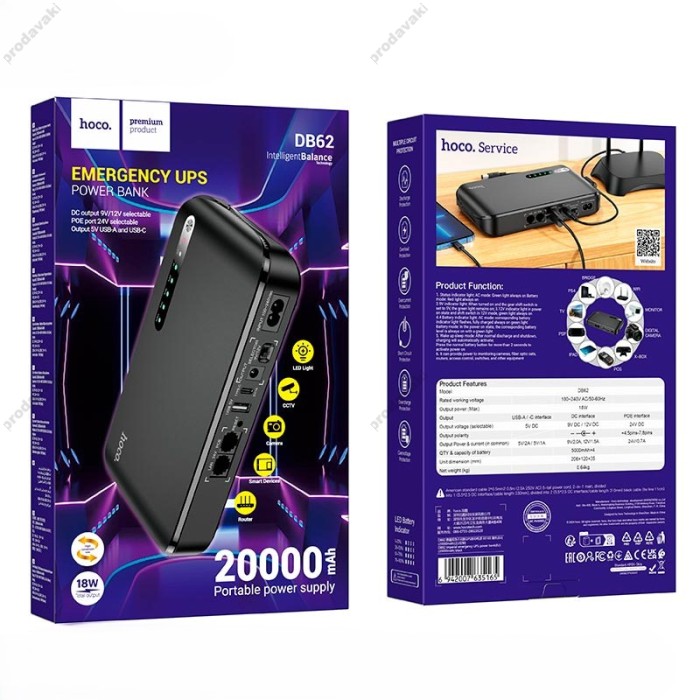 Повербанк портативний акумулятор Power bank безперебійник Hoco DB62 Mini DC UPS 5v/9v/12V 18W 20000mAh