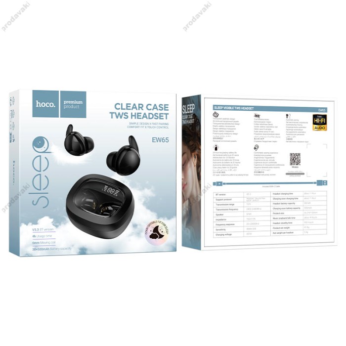 Бездротові Bluetooth навушники HOCO EW65 Shadow true wireless sleep headset BT 5.3 Black