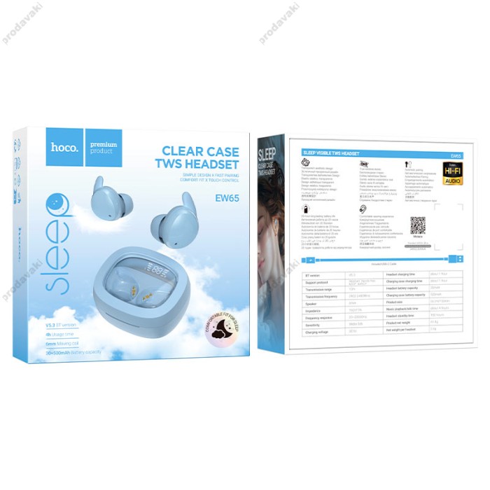 Бездротові Bluetooth навушники HOCO EW65 Shadow true wireless sleep headset BT 5.3 Blue