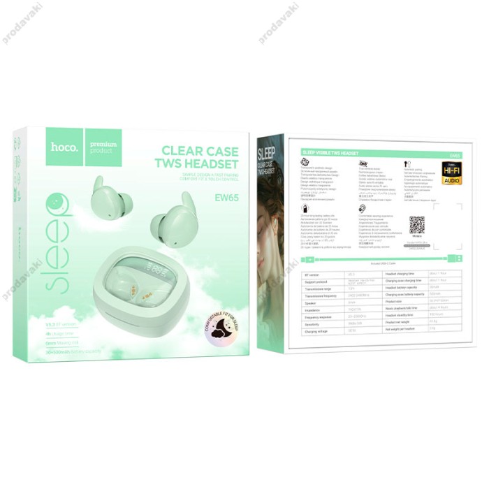 Бездротові Bluetooth навушники HOCO EW65 Shadow true wireless sleep headset BT 5.3 Green