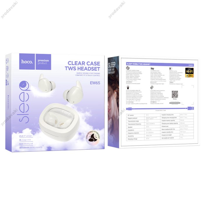 Бездротові Bluetooth навушники HOCO EW65 Shadow true wireless sleep headset BT 5.3 White