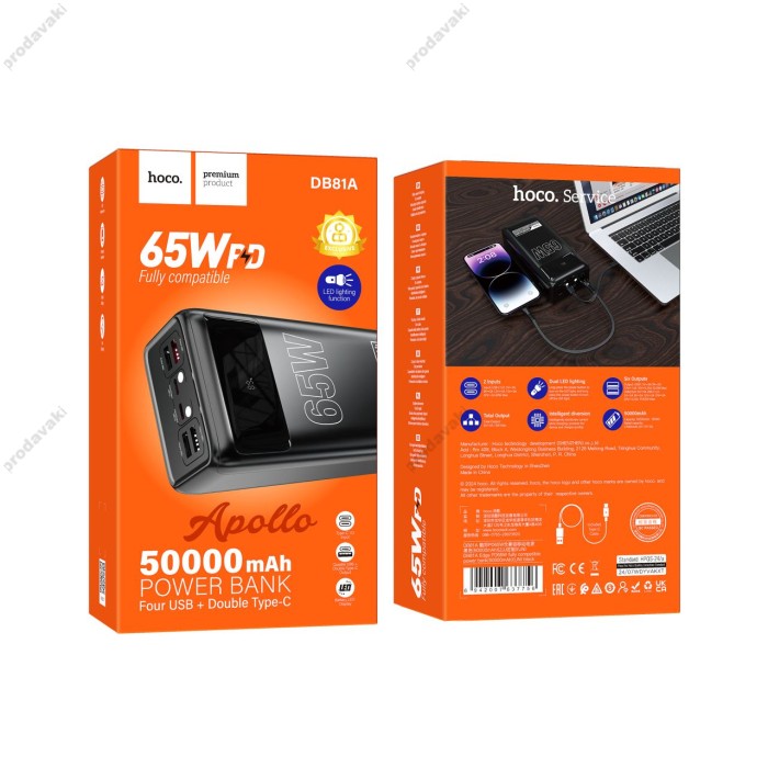 Повербанк портативний акумулятор Power bank Hoco DB81A Apollo PD65W fully compatible 50000 mAh Black