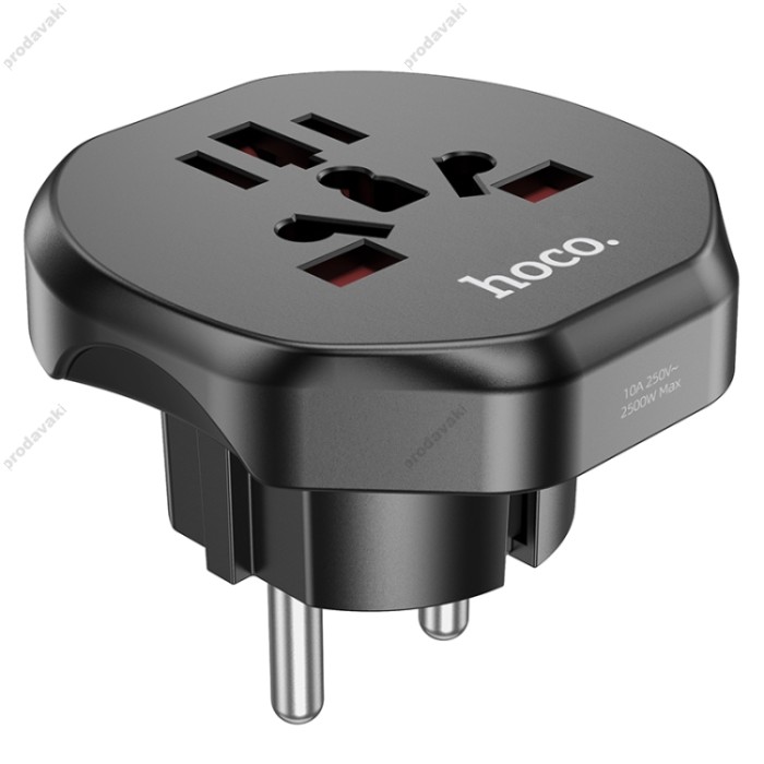 Мережевий адаптер HOCO AC6 Unimpeded universal conversion plug (EU) Black