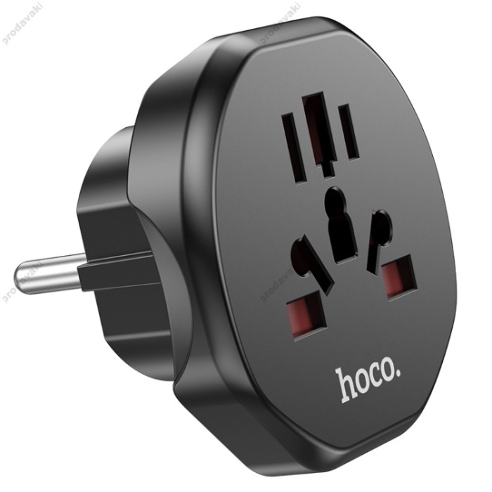 Мережевий адаптер HOCO AC6 Unimpeded universal conversion plug (EU) Black