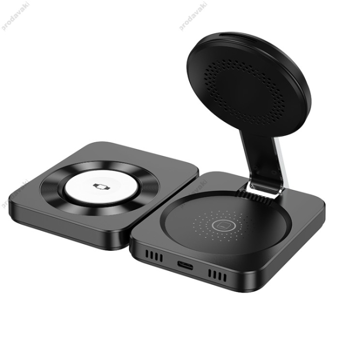 Бездротовий зарядний пристрій HOCO CQ11 Ingenious 3-in-1 folding magnetic wireless charger Black