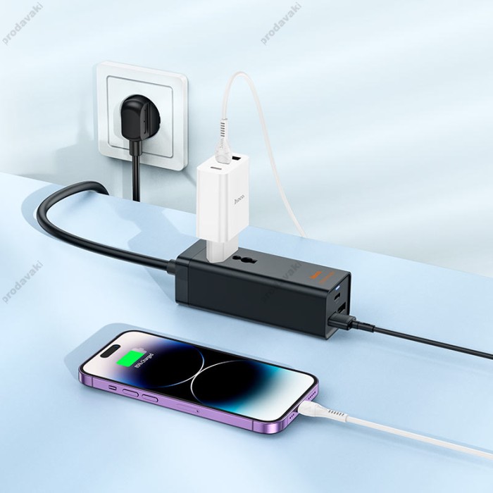 Мережевий подовжувач фільтр HOCO AC9A Talent PD30W (1C2A with 1 socket) desktop charger (EU) Black