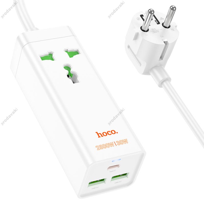 Мережевий подовжувач фільтр HOCO AC9A Talent PD30W (1C2A with 1 socket) desktop charger (EU) White