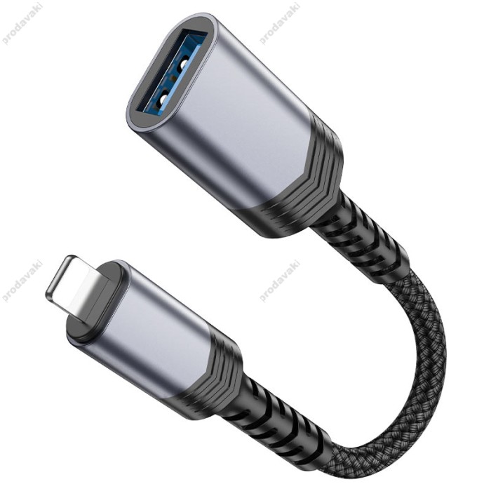 Перехідник HOCO UA24 iP Lightning male to USB female 2.0 converter Metal gray