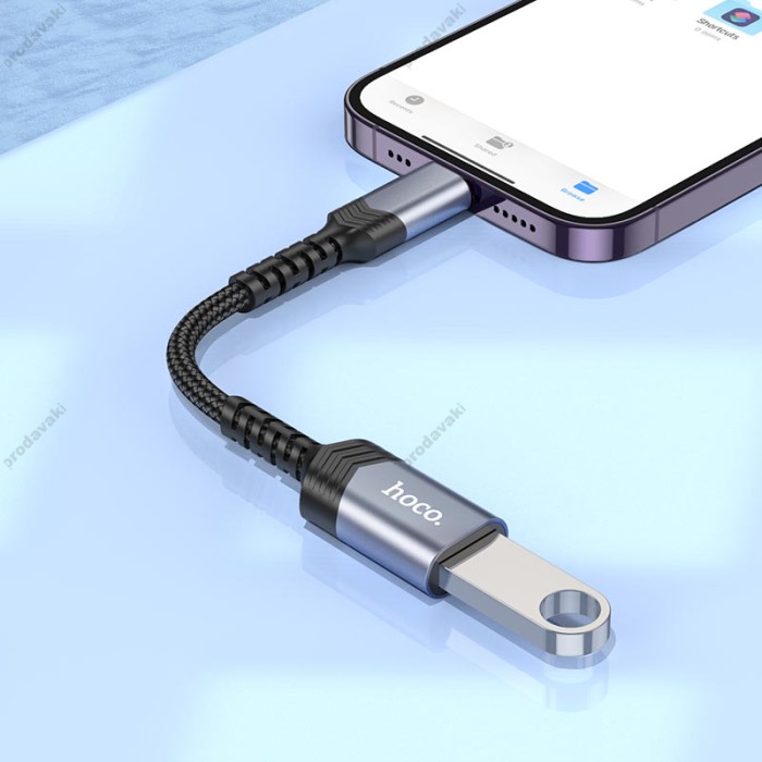 Перехідник HOCO UA24 iP Lightning male to USB female 2.0 converter Metal gray