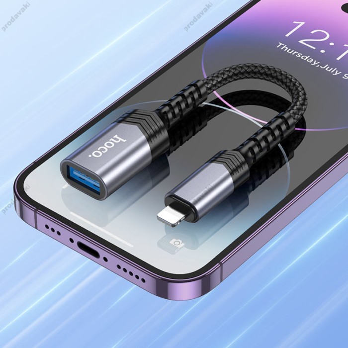 Перехідник HOCO UA24 iP Lightning male to USB female 2.0 converter Metal gray