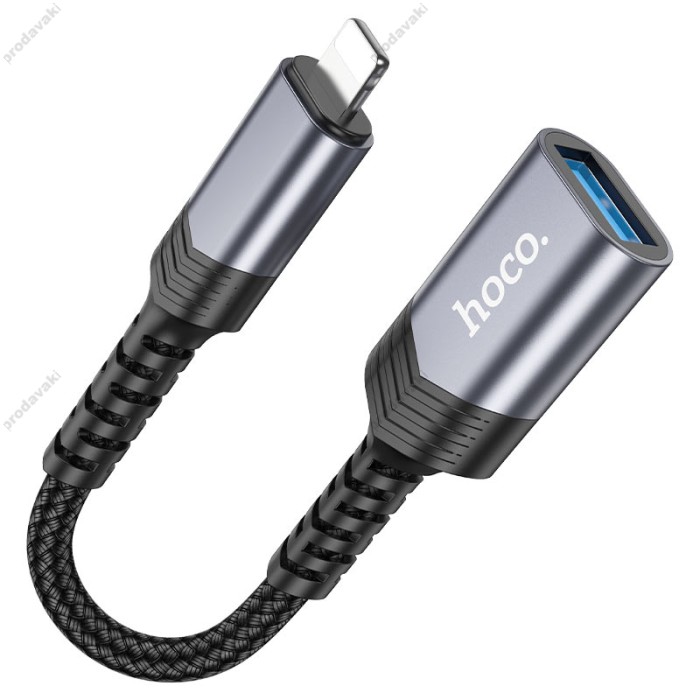 Перехідник HOCO UA24 iP Lightning male to USB female 2.0 converter Metal gray