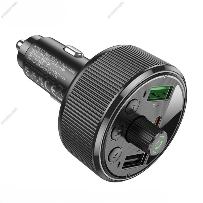 FM - трансмітер HOCO E82 Guerrero PD30W+QC3.0 car BT FM transmitter Black