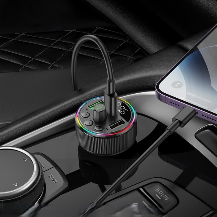 FM - трансмітер HOCO E82 Guerrero PD30W+QC3.0 car BT FM transmitter Black