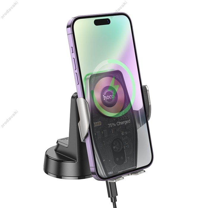 Автомобільний тримач із бездротовою зарядкою Hoco HW27 Traveler infrared RGB wireless 15W Black