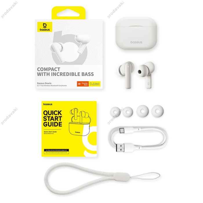 Бездротові Bluetooth навушники Baseus Bowie E17 True Wireless Earphones BT 5.3 White A00072200223-Z1