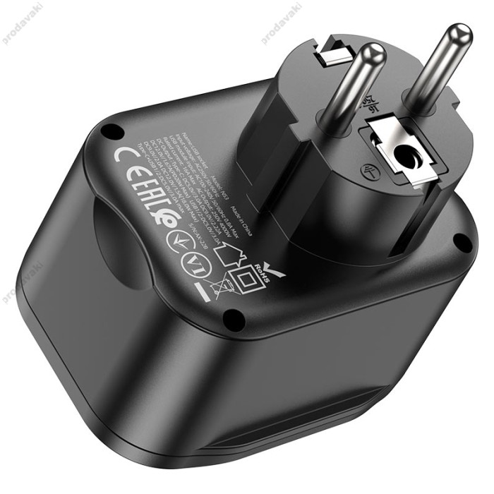 Мережевий зарядний пристрій HOCO NS3 Multifunctional socket 4000W/3A Чорний