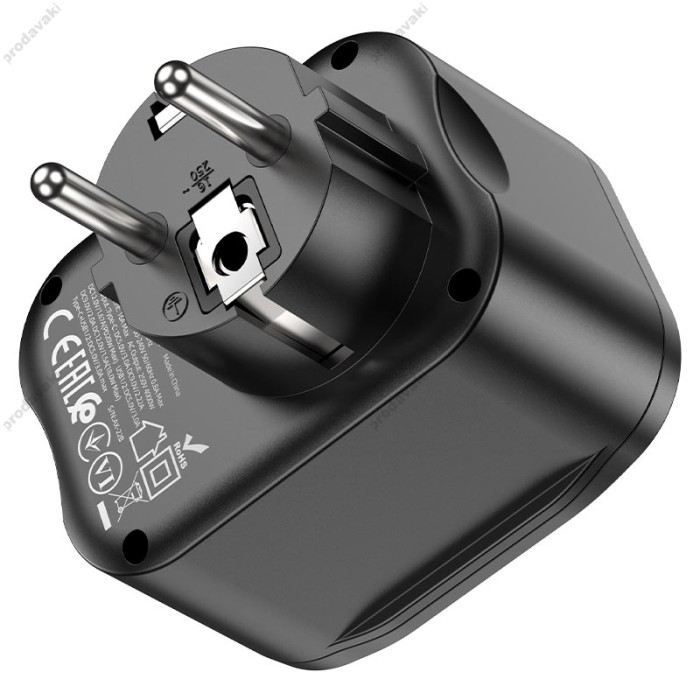 Мережевий зарядний пристрій HOCO NS3 Multifunctional socket 4000W/3A Чорний