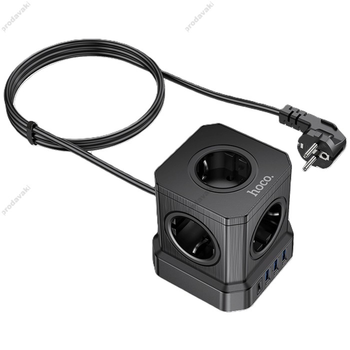 Подовжувач мережевий фільтр HOCO NS8 Sharp 5 position (PD20W/1C3A) desktop socket EU/GER Black
