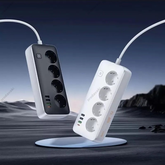 Подовжувач мережевий фільтр Hoco AC22 Sunlight 4-bit desktop socket (L=1.5M) 3USB/1Type-C 30W/3A PD/QC white