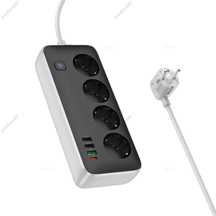 Подовжувач мережевий фільтр Hoco AC22 Sunlight 4-bit desktop socket (L=1.5M) 3USB/1Type-C 30W/3A PD/QC Black