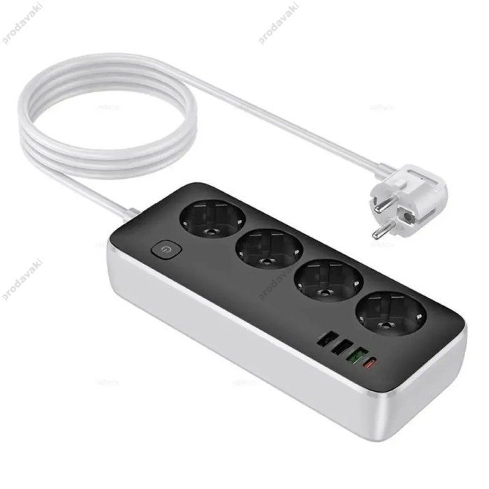 Подовжувач мережевий фільтр Hoco AC22 Sunlight 4-bit desktop socket (L=1.5M) 3USB/1Type-C 30W/3A PD/QC Black
