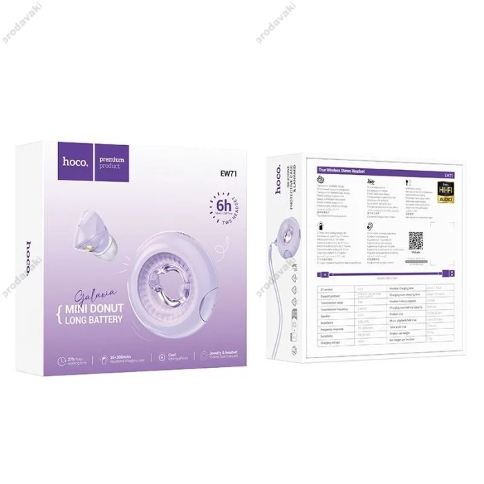 Бездротові Bluetooth навушники HOCO EW71 Galaxia true wireless BT 5.4 Purple