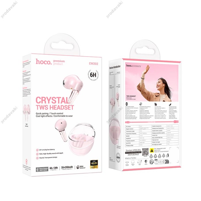 Бездротові Bluetooth навушники Hoco EW202 Magic true бездротовий headset BT 5.4 Pink