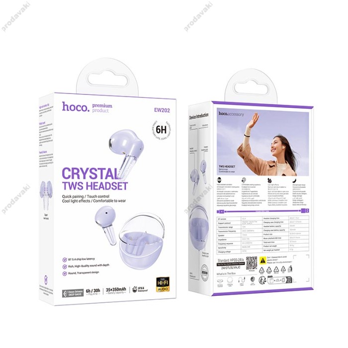 Бездротові Bluetooth навушники Hoco EW202 Magic true бездротовий headset BT 5.4 Purple