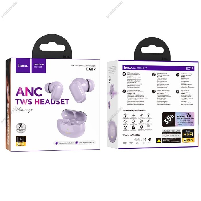 Бездротові Bluetooth навушники HOCO EQ17 Praise true wireless ANC noise cancelling headset BT 5.4 Purple