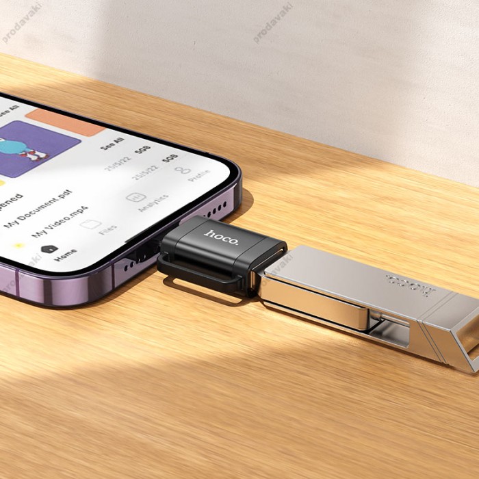 Перехідник HOCO UA31A Lightning male to USB female OTG adapter Black