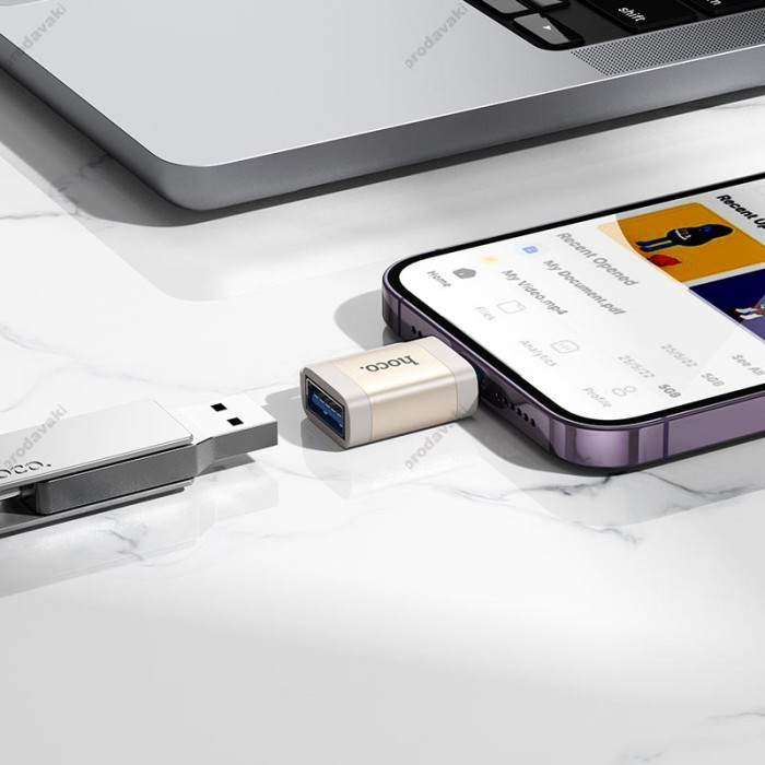Перехідник HOCO UA31A Lightning male to USB female OTG adapter Gray
