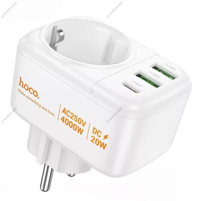 Мережевий фільтр Hoco AC26 2U / 1P / 1C розетка EU 4000W / PD20W / 2USB QC20W White