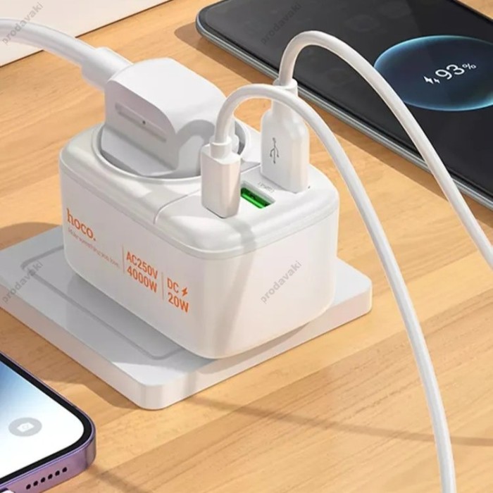 Мережевий фільтр Hoco AC26 2U / 1P / 1C розетка EU 4000W / PD20W / 2USB QC20W White