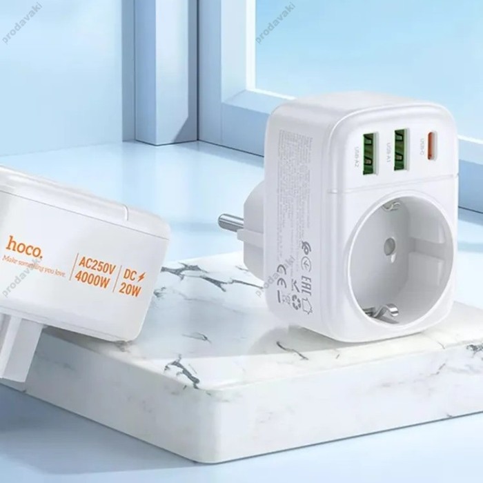 Мережевий фільтр Hoco AC26 2U / 1P / 1C розетка EU 4000W / PD20W / 2USB QC20W White