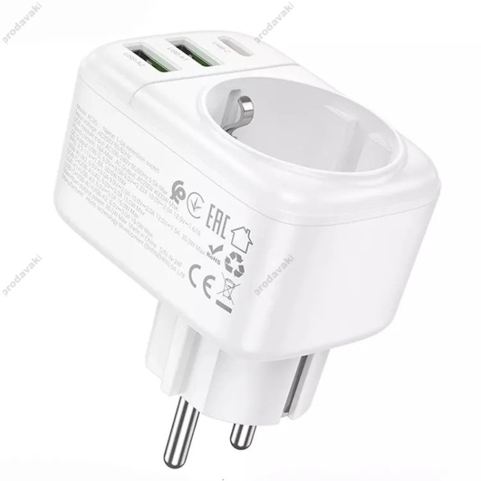 Мережевий фільтр Hoco AC26 2U / 1P / 1C розетка EU 4000W / PD20W / 2USB QC20W White