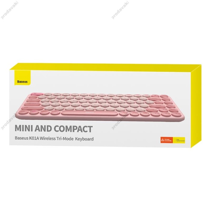 Клавіатура Baseus K01A Wireless Tri-Mode Keyboard 2.4G / BT1 + BT2 2xAAA Battery Pink (B00955503413-00)
