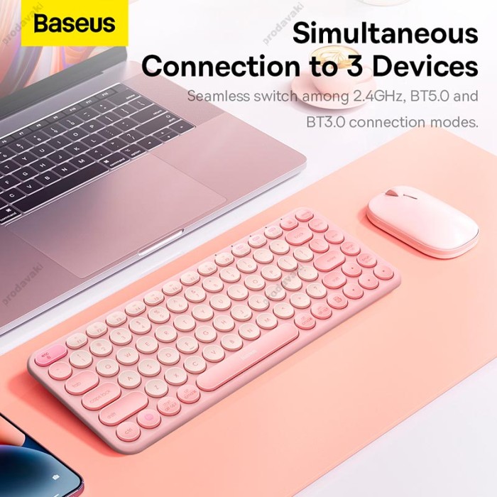 Клавіатура Baseus K01A Wireless Tri-Mode Keyboard 2.4G / BT1 + BT2 2xAAA Battery Pink (B00955503413-00)