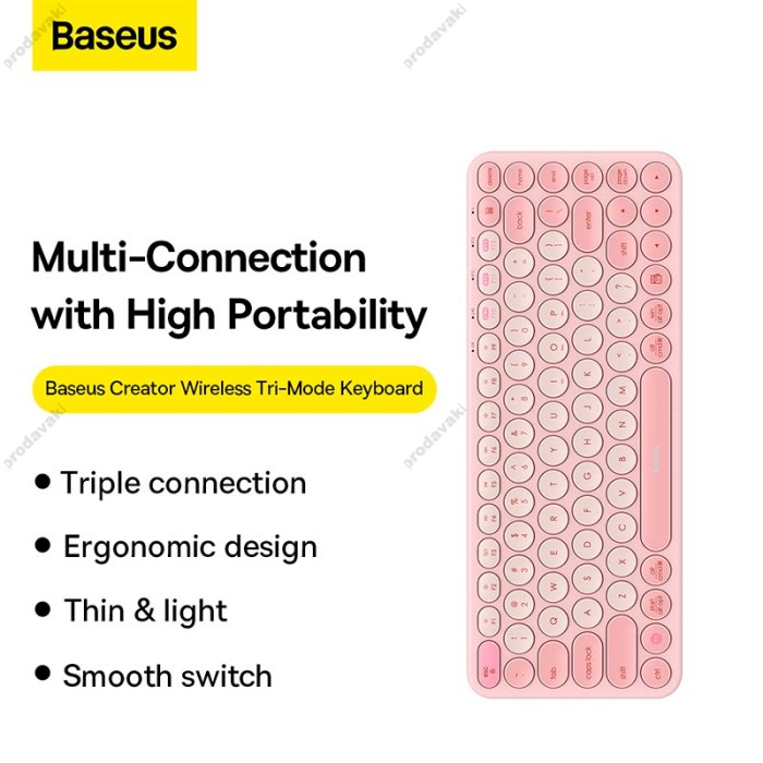 Клавіатура Baseus K01A Wireless Tri-Mode Keyboard 2.4G / BT1 + BT2 2xAAA Battery Pink (B00955503413-00)