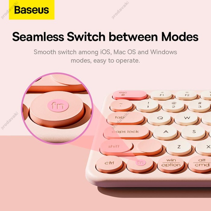 Клавіатура Baseus K01A Wireless Tri-Mode Keyboard 2.4G / BT1 + BT2 2xAAA Battery Pink (B00955503413-00)