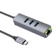 USB-Хаб Hoco HB34 Easy link Gigabit Ethernet adapter 4в1 Type-C to 3xUSB 3.0+RJ45 Metal Grey