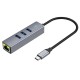 USB-Хаб Hoco HB34 Easy link Gigabit Ethernet adapter 4в1 Type-C to 3xUSB 3.0+RJ45 Metal Grey