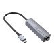 USB-Хаб Hoco HB34 Easy link Gigabit Ethernet adapter 4в1 Type-C to 3xUSB 3.0+RJ45 Metal Grey
