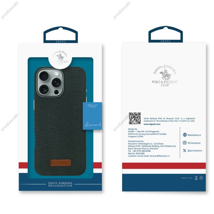 Чехол Santa Barbara Polo Racquet Club Leonard Magsafe iPhone 16 Pro Kapak - Siyah