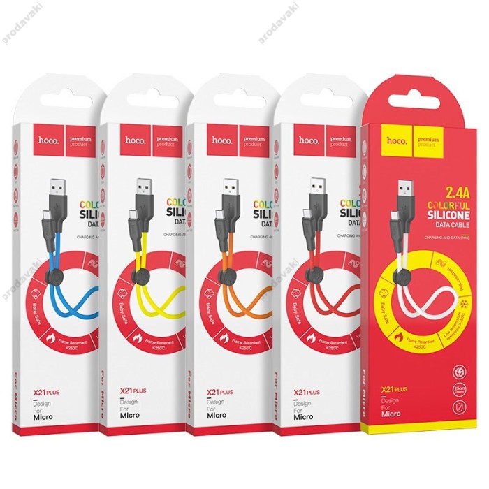 Кабель HOCO X21 Plus Silicone USB MicroUSB 2,4A / 0,25m. Black / Red