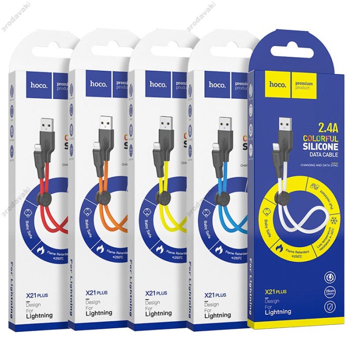 Кабель HOCO X21 Plus Silicone USB / Lightning 2,4A / 0,25m. Black / Red