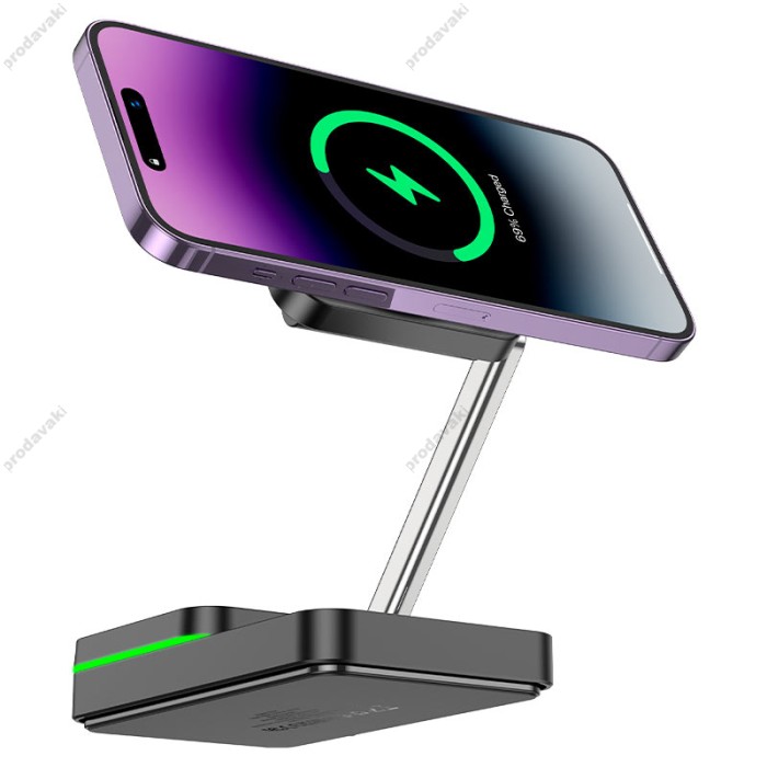 Бездротовий зарядний пристрій HOCO CQ10 Consuelo folding 3-in-1 wireless fast charger Black
